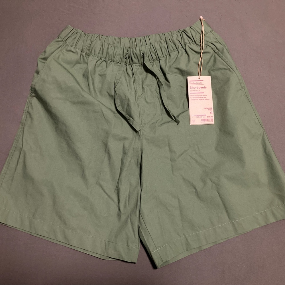 Muji Washed Poplin Short Pants Khaki Small Women